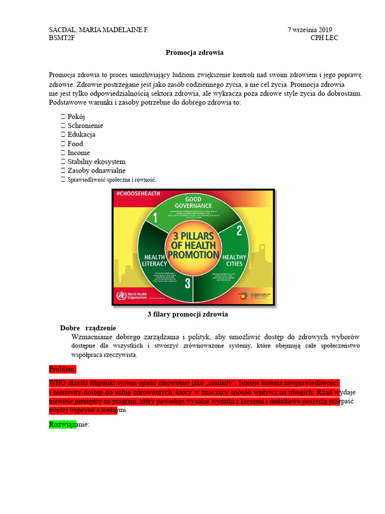 3 Filary Promocji Zdrowia | PDF
