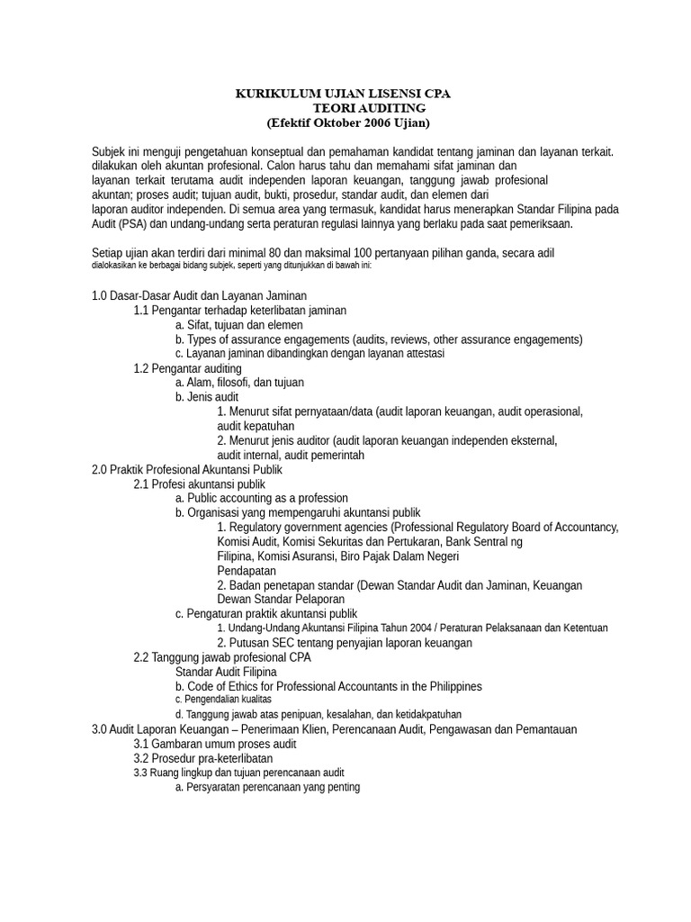 2006 SILABUS UJIAN LISENSI CPA Untuk Teori Audit Dan Masalah Audit | PDF