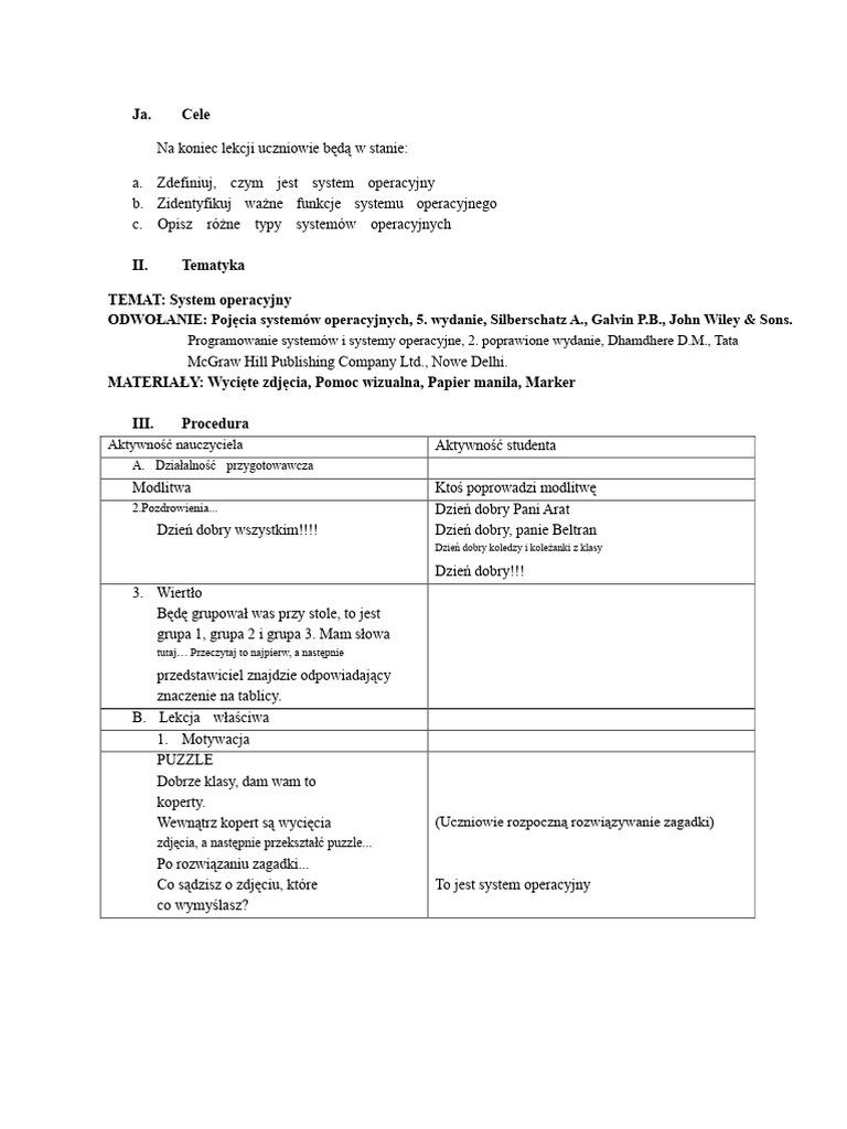 Plan Lekcji - OS | PDF