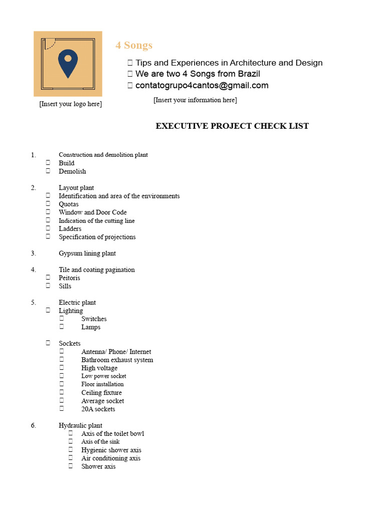 6 - Executive Project Checklist Model - 4 Corners | PDF | Roof ...