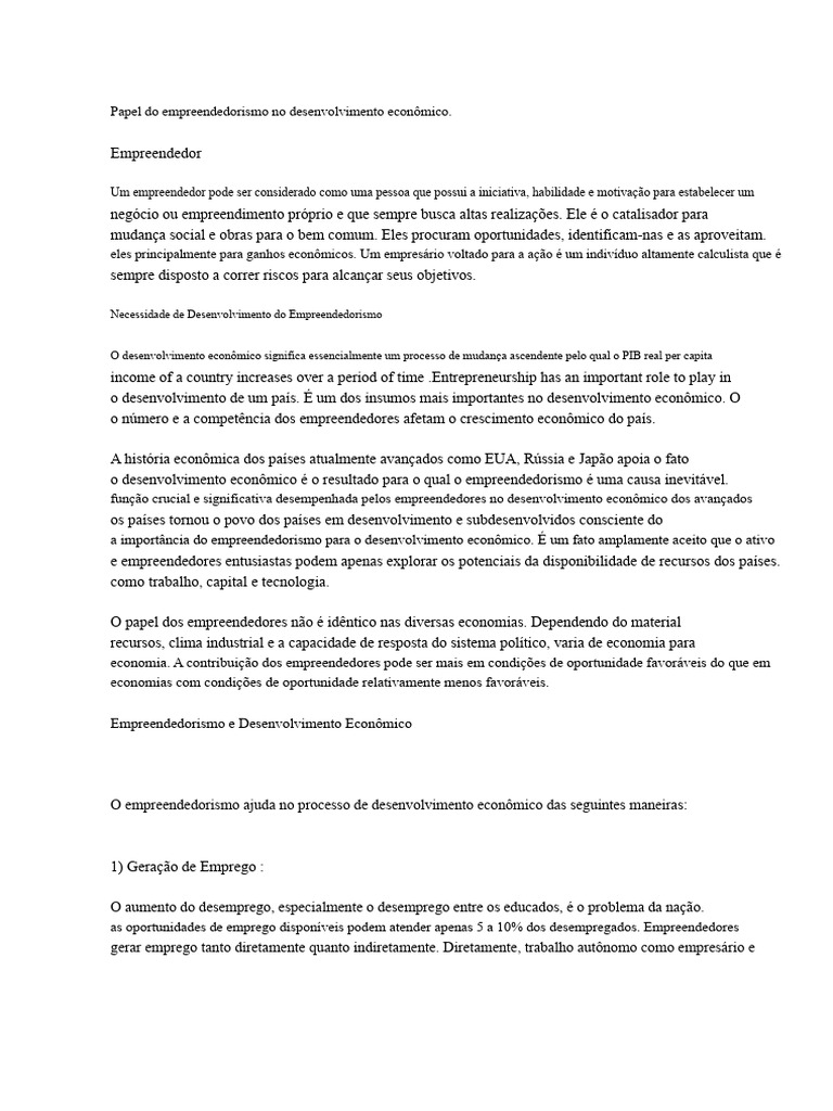 Empreendedorismo e Desenvolvimento Econômico | PDF | Empreendedorismo ...