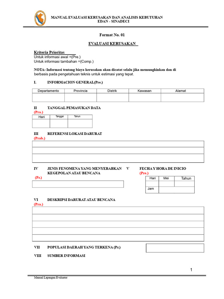 Manual Evaluasi Kerusakan dan Kebutuhan | PDF