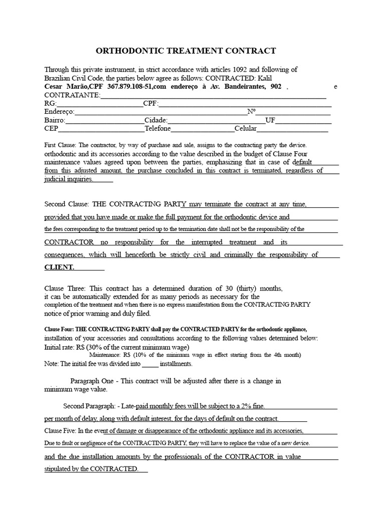 Orthodontic Contract | PDF | Orthodontics | Dentistry