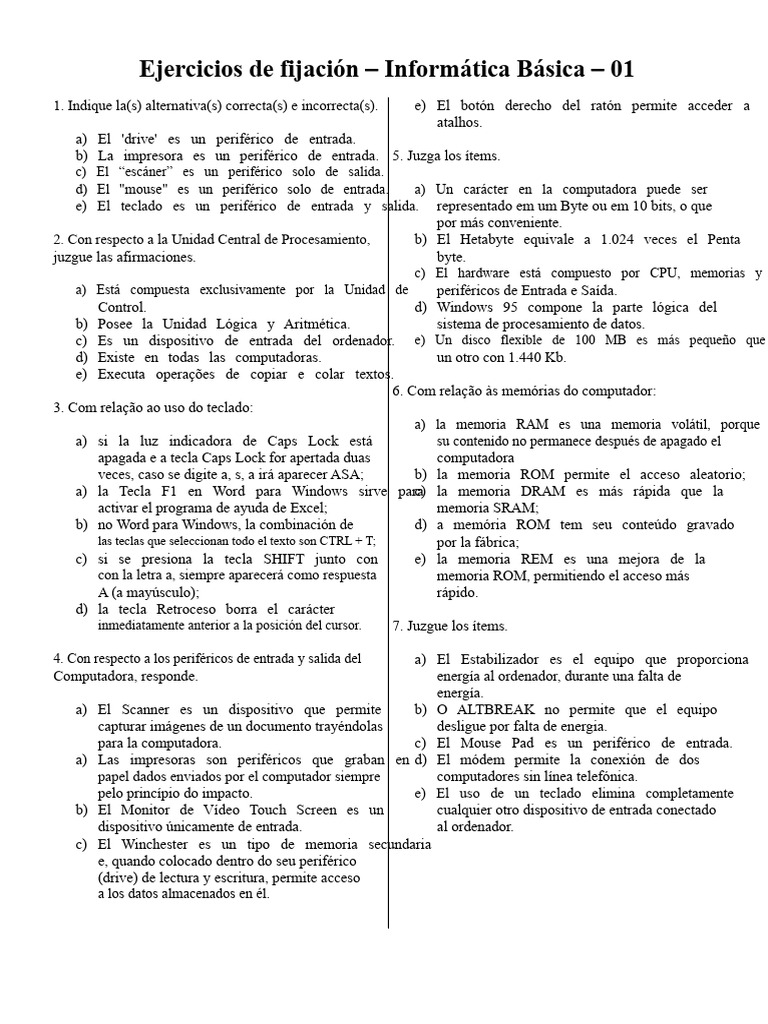 Ejercicios de Informática Básica | PDF | Periférico | Almacenamiento de ...