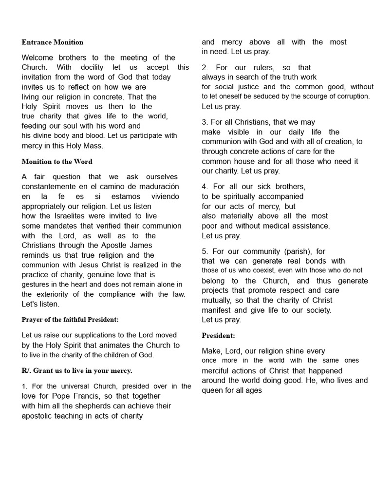 Entrance Monition August 28 | PDF | Catholic Church | Prayer