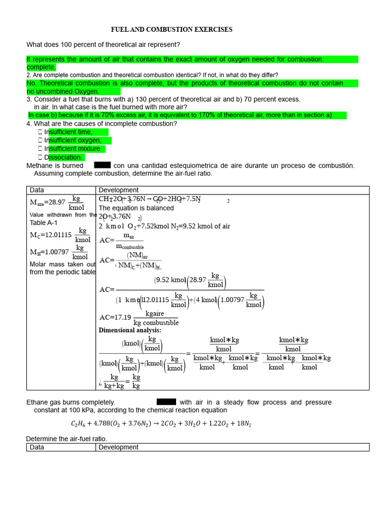 Exercises On Fuels and Combustion | PDF | Combustion | Mole (Unit)