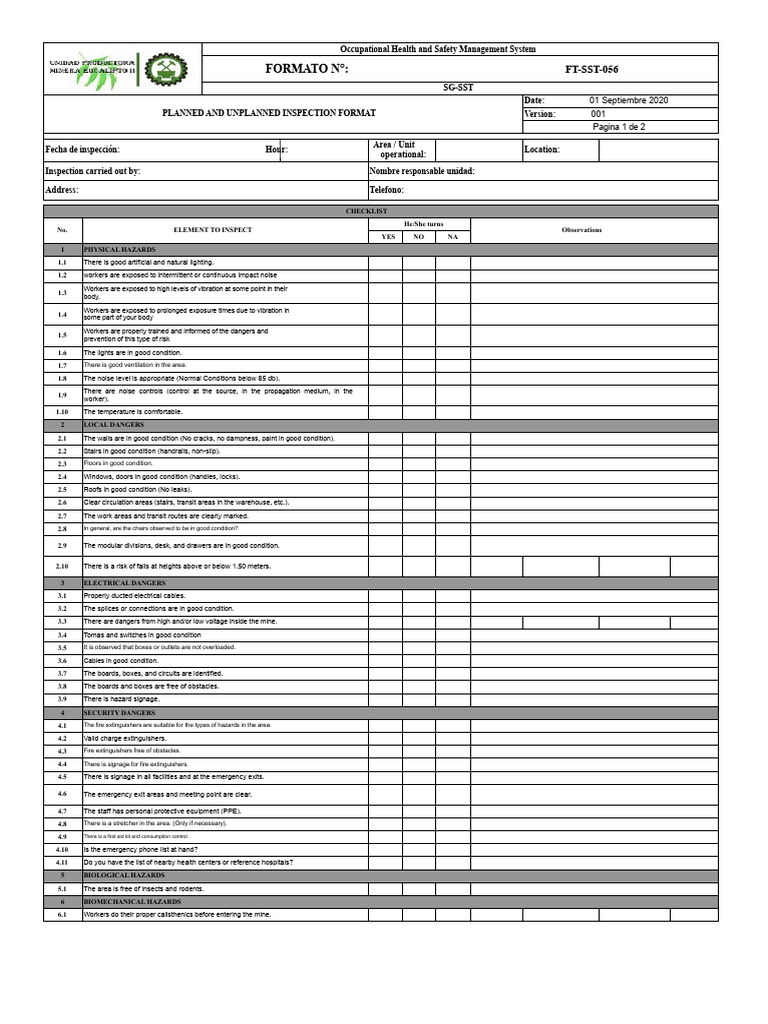Occupational Health Safety Inspection Checklist | PDF | Occupational ...