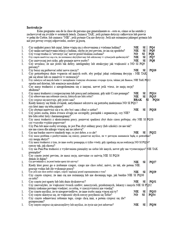 Kwestionariusz SCID | PDF
