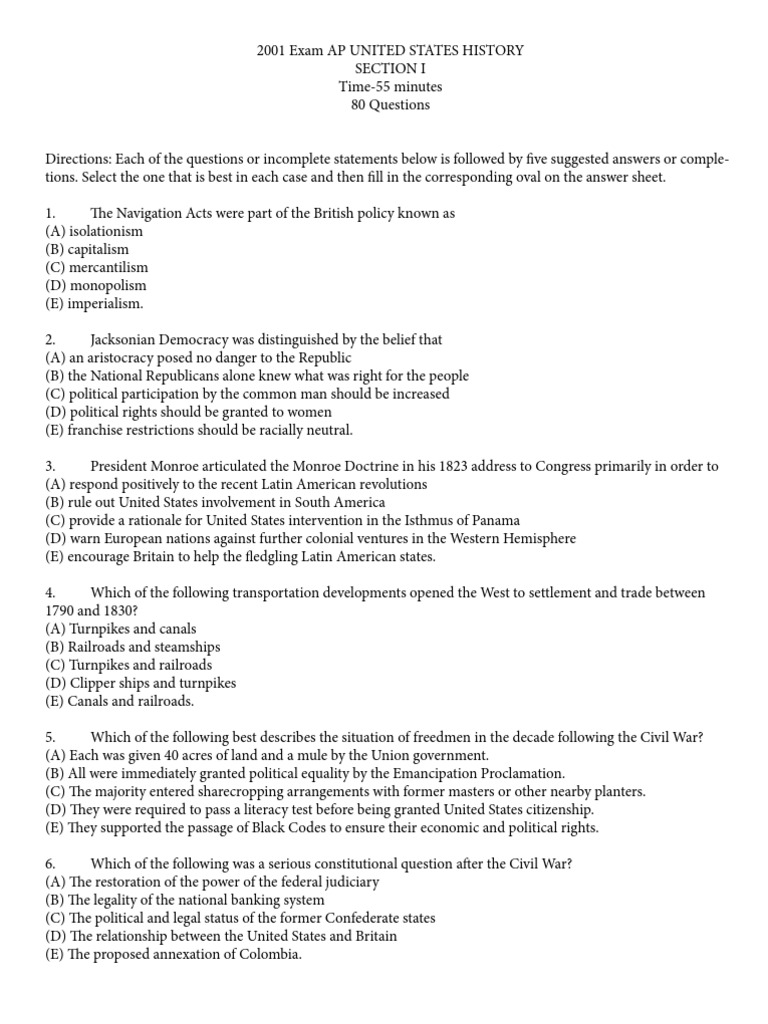 2001 APUSH Mcqs PDF Democratic Party (United States) American