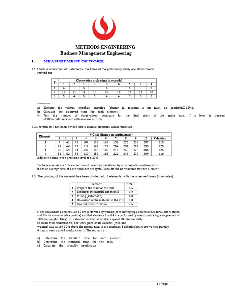 Compendium of Exercises - Time Taking - Sampling - Line Balance | PDF ...