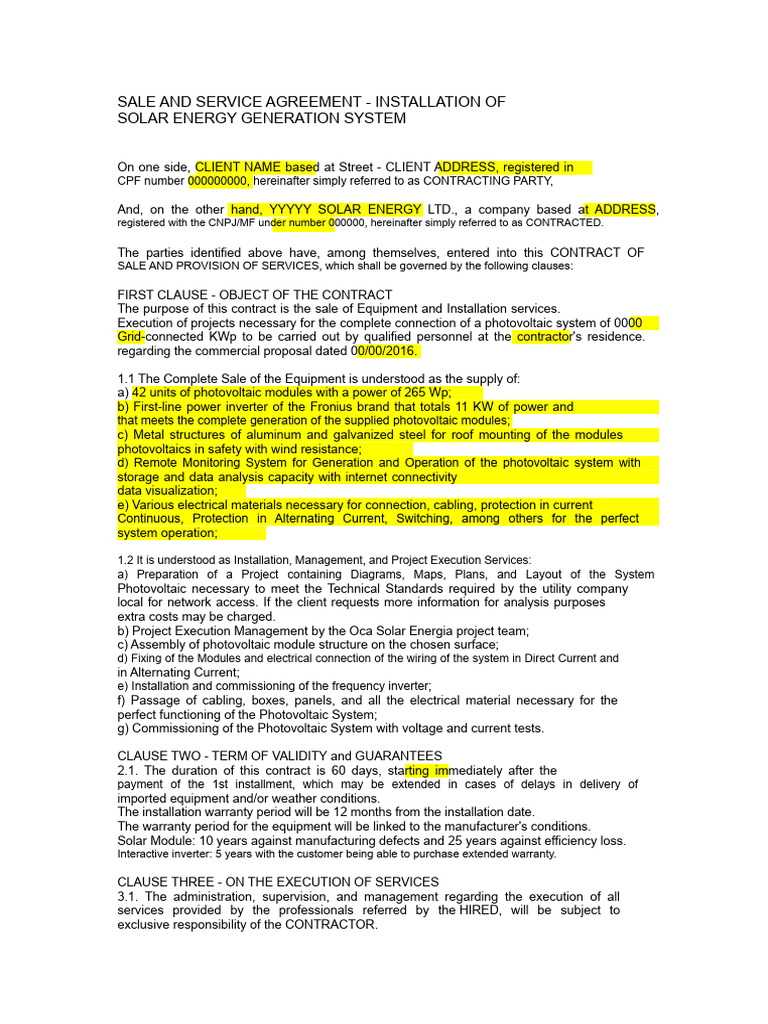 Photovoltaic Contract Model | PDF | Photovoltaic System | Photovoltaics