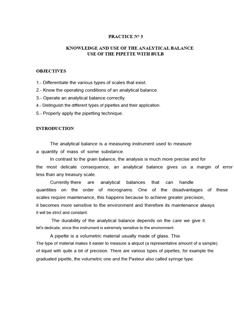 Report 3 Use of Analytical Balance and Lab Pipettes in Sciences | PDF ...