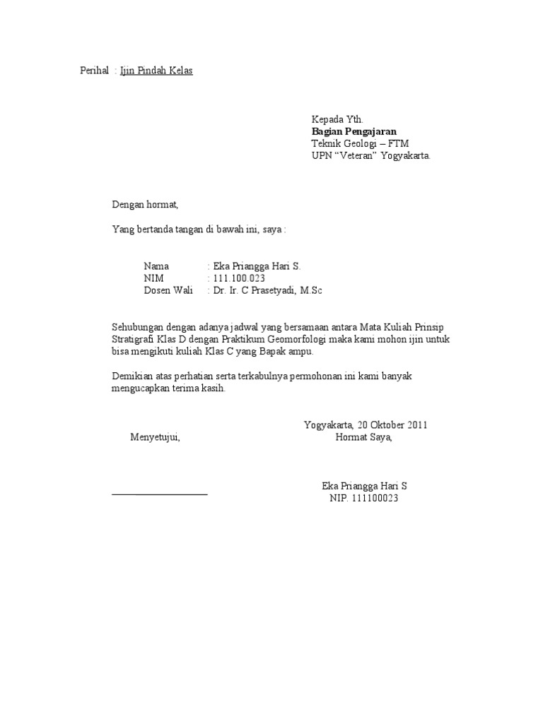 Surat Ijin Dah Kelas