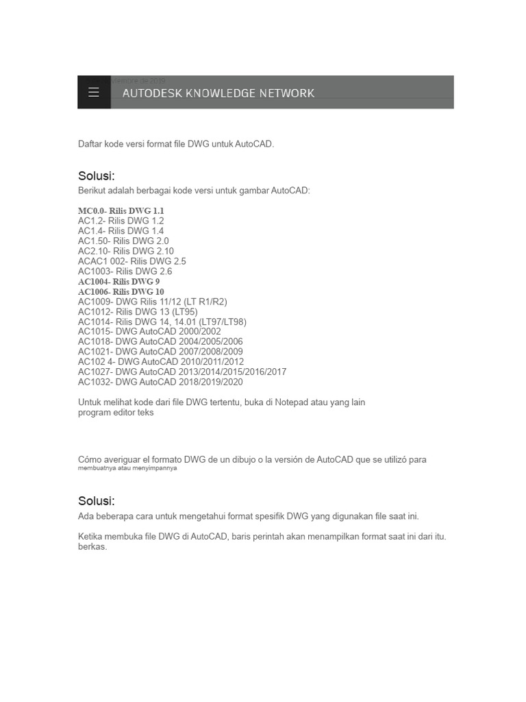 Kode Versi DWG untuk AutoCAD | PDF