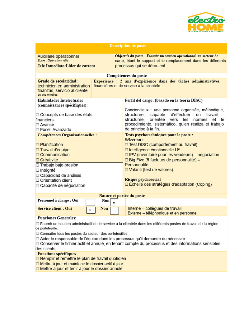Description du poste : Auxiliaire opérationnel | PDF | Gestion de la ...
