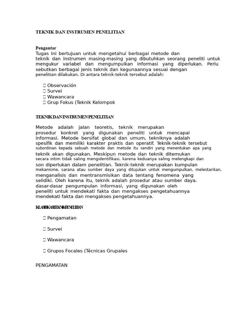 Teknik Penelitian: Metode dan Instrumen | PDF