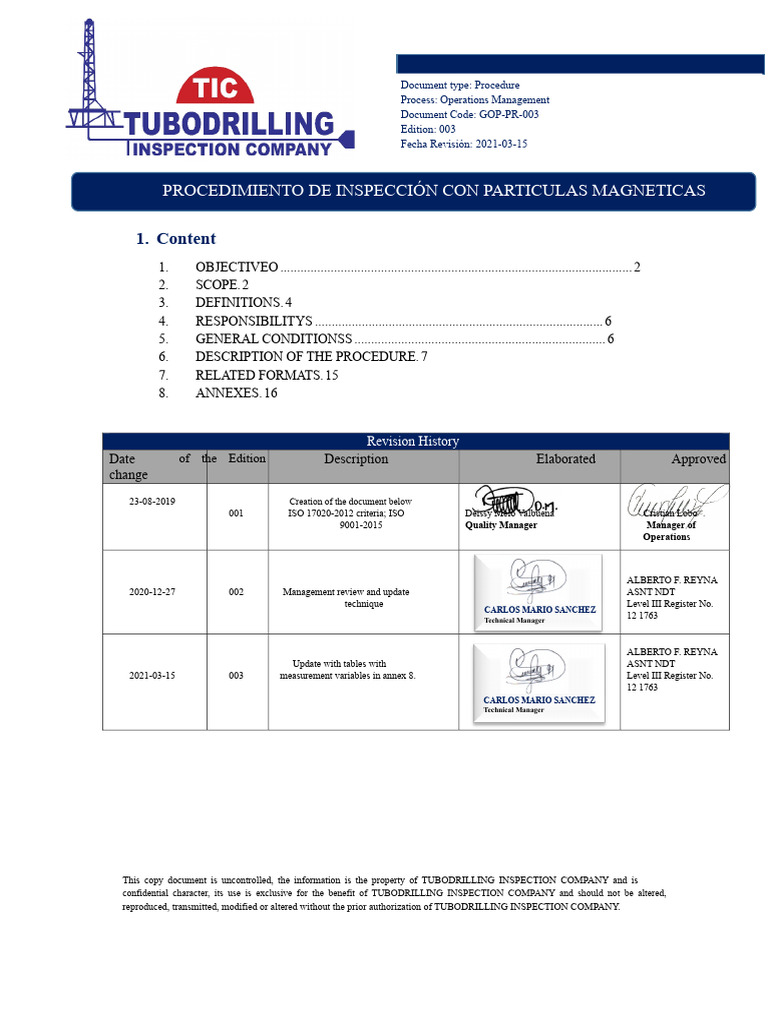 GOP-PR-003 Magnetic Particle Inspection-MT V003 | PDF | Electric ...
