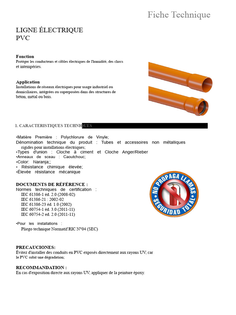 Fiche Technique des Tubes Électriques PVC | PDF | Tuyau | Polychlorure ...