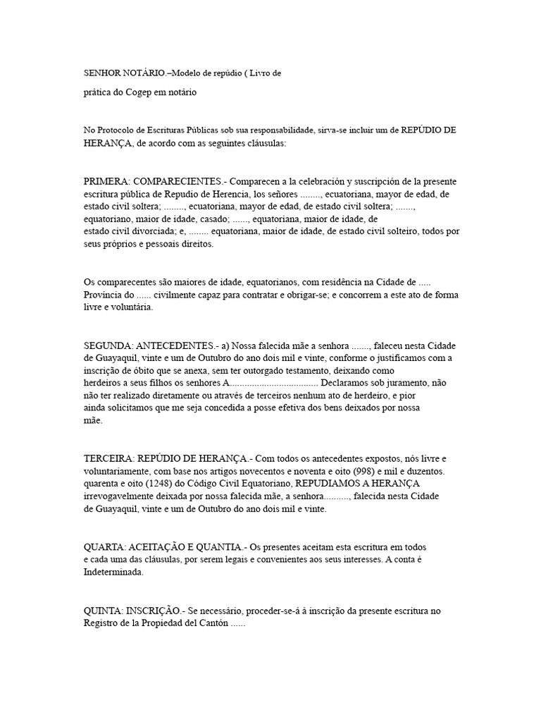 Modelo de Repúdio de Herança Notarial | PDF