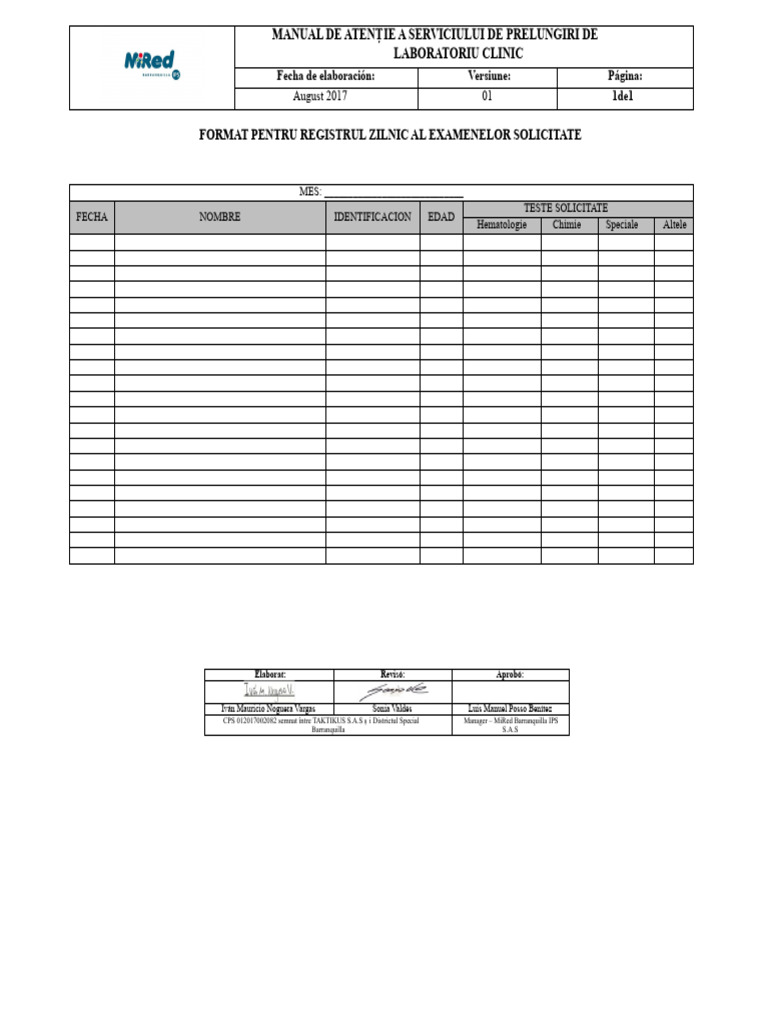 Format Pentru Registrul Zilnic Al Examenelor Solicitate | PDF