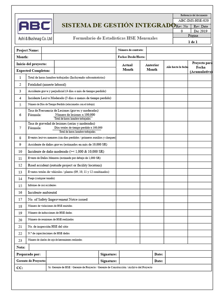 ABC-IMS-HSE-020 Estadísticas Mensuales de HSE | PDF