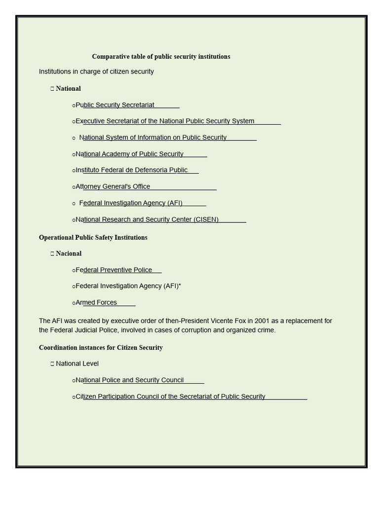 Comparative Chart of Public Security Institutions | PDF | Prosecutor ...