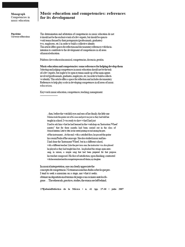 Developing Competencies in Music Education | PDF | Knowledge | Incentive