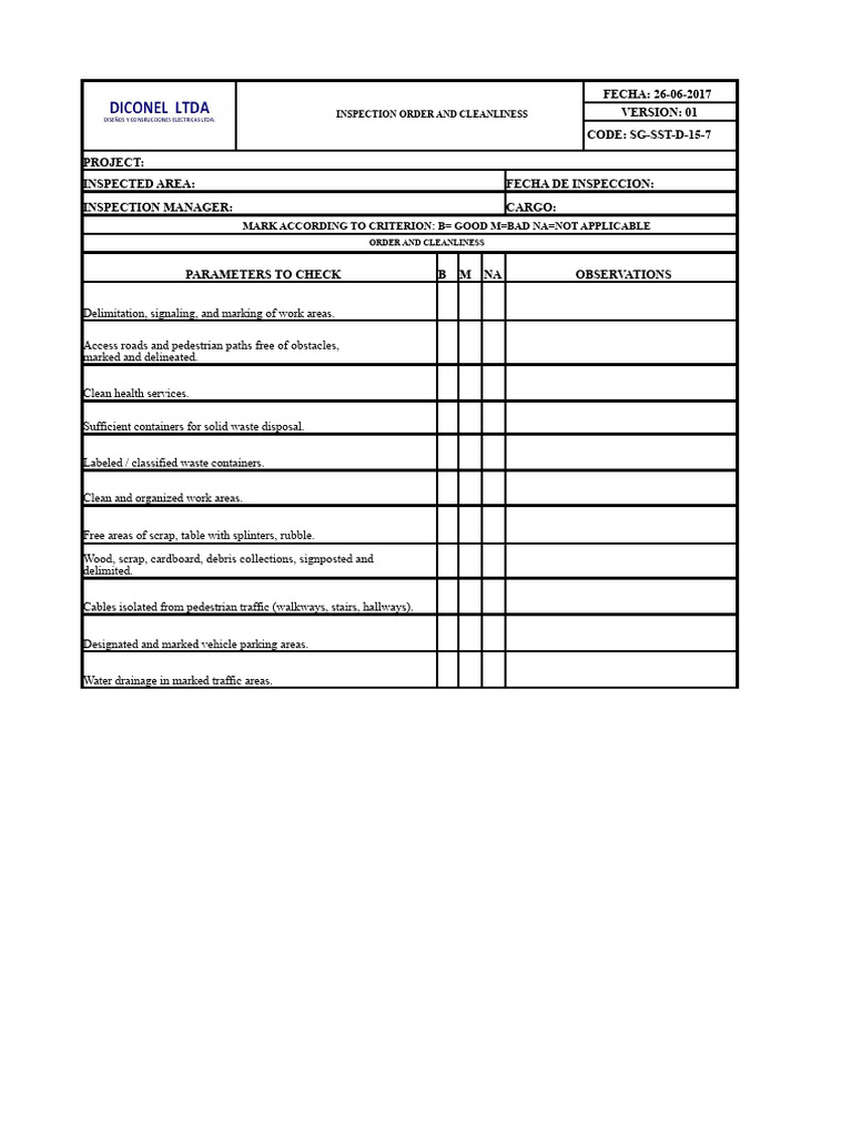 Inspection Order for Cleanliness Standards | PDF