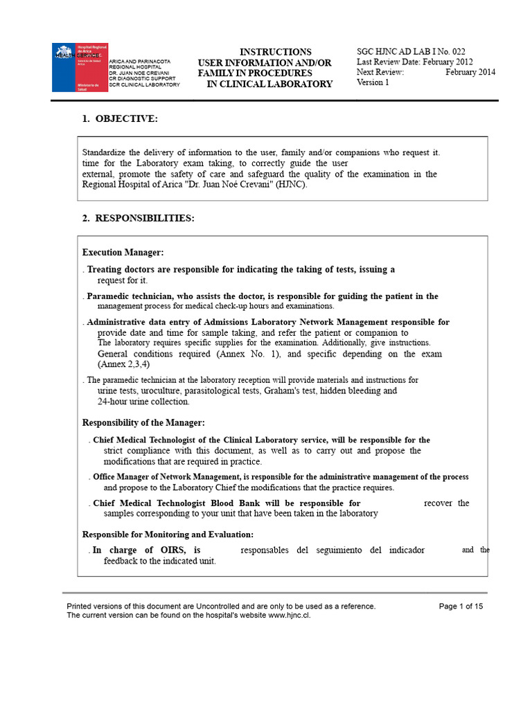 LABORATORY INSTRUCTIONS | PDF | Medical Laboratory | Laboratories