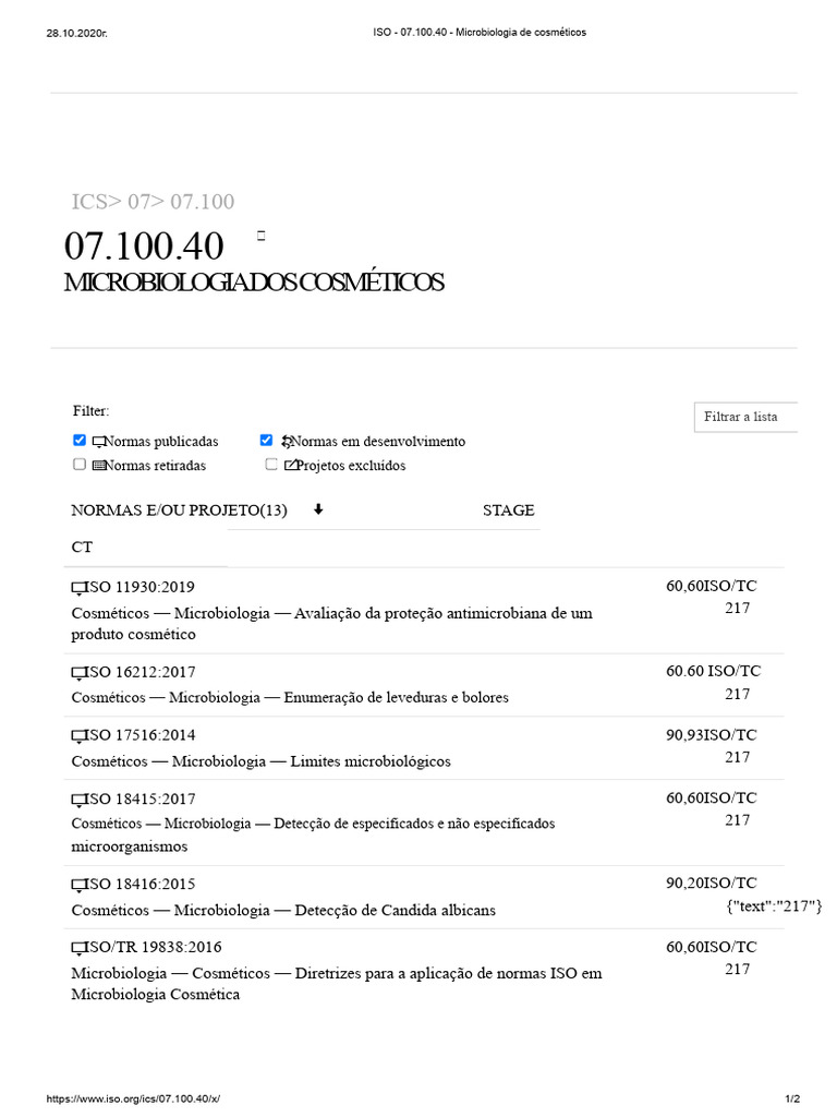 Normas ISO em Microbiologia de Cosméticos | PDF | Microbiologia | Bactérias
