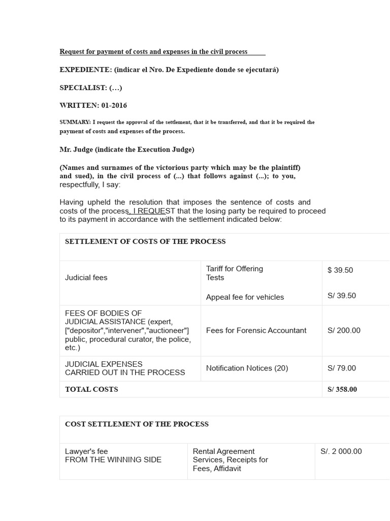Request for Civil Process Cost Payment | PDF | Settlement (Litigation ...