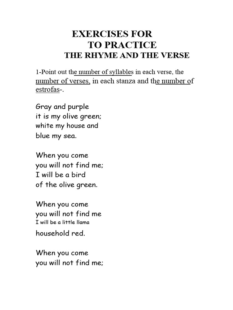 Exercises On The Form of The Poem | PDF | Rhyme | Poetry