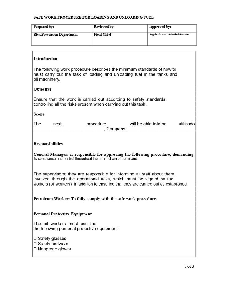 Fuel Loading and Unloading Safety Procedures | PDF | Personal ...