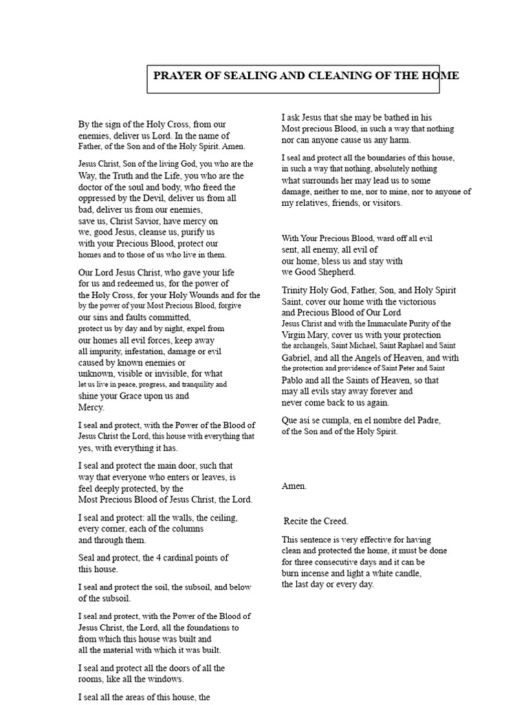 Home Sealing and Protection Prayer | PDF | Prayer | Jesus