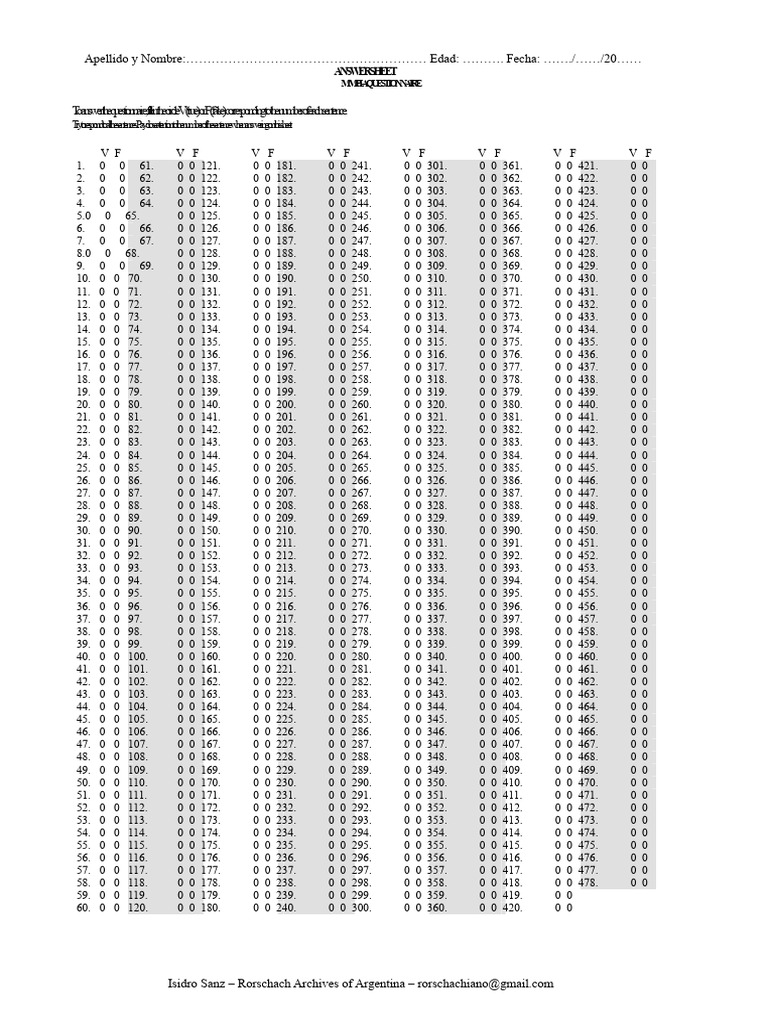 MMPI-A Questionnaire Answer Sheet | PDF | Psychological Concepts ...