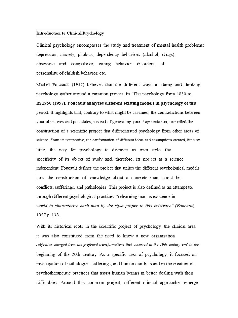 Overview of Clinical Psychology Concepts | PDF | Psychology | Mental ...