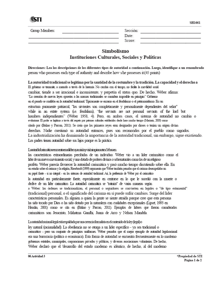 Tipos de Autoridad según Weber | PDF | Carisma