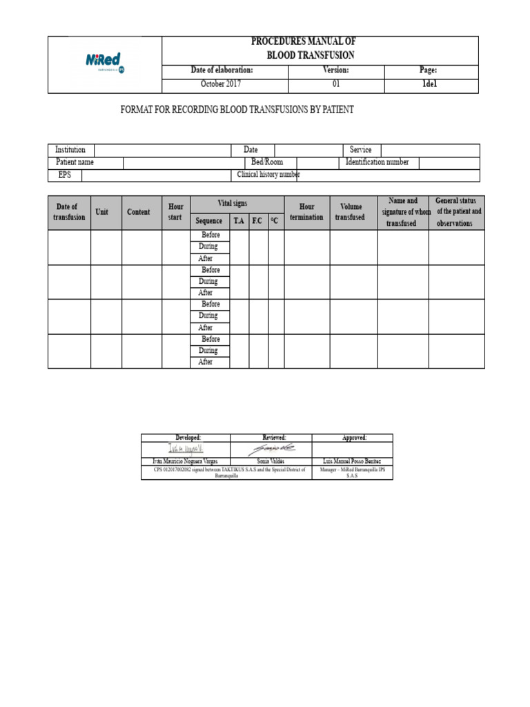 Format For Recording Transfusions by Patient | PDF | Clinical Medicine ...