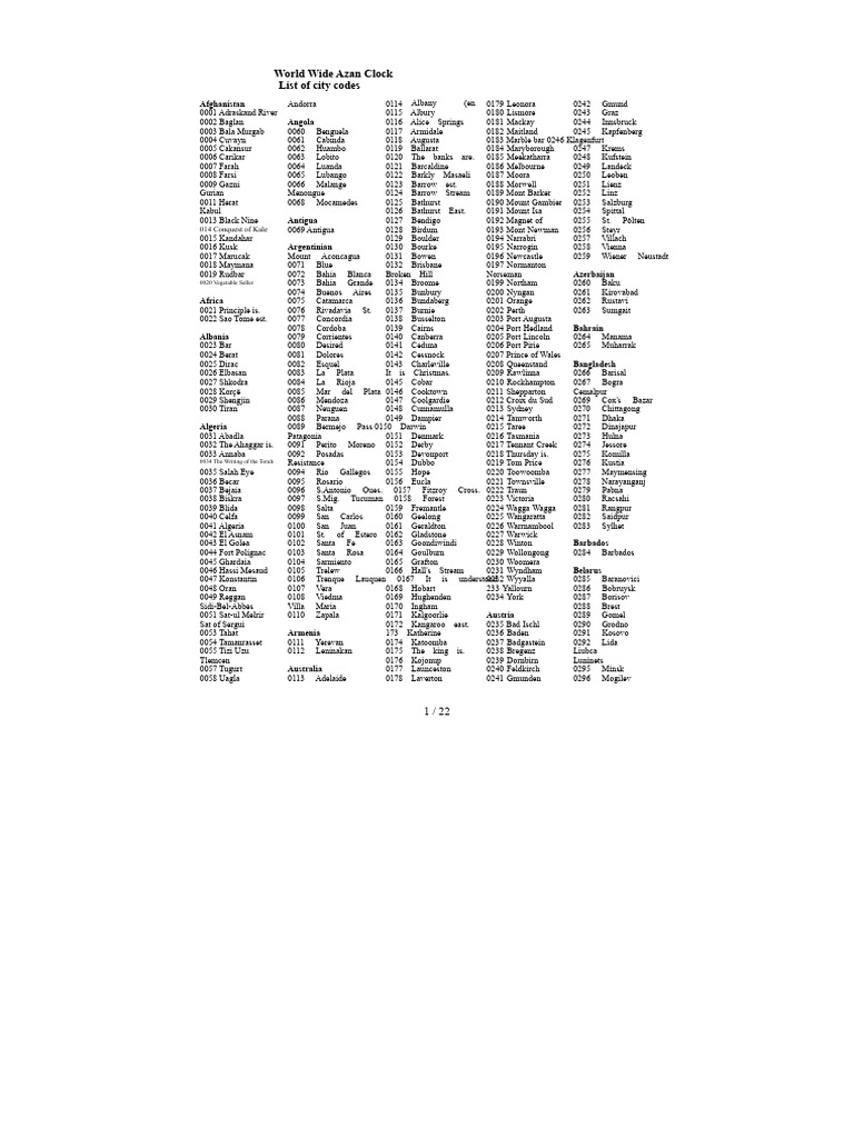 List of City Codes | PDF