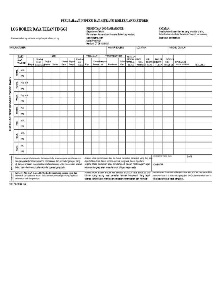 Log Pemeliharaan Boiler Uap Hartford | PDF