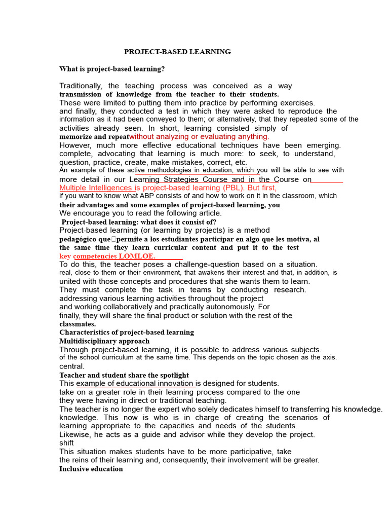 Project-Based Learning 1 | PDF | Project Based Learning | Learning