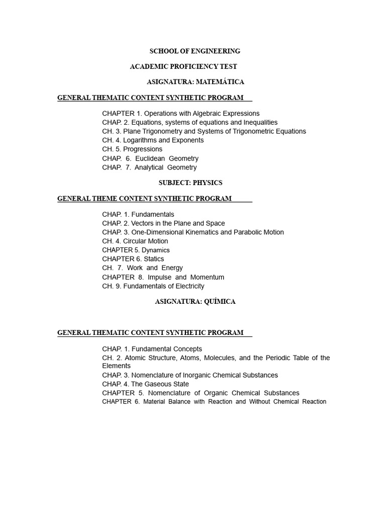 Engineering Proficiency Test Syllabus | PDF