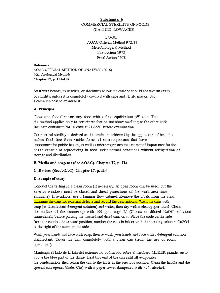 Commercial Sterility Testing for Low-Acid Foods | PDF | Sterilization ...