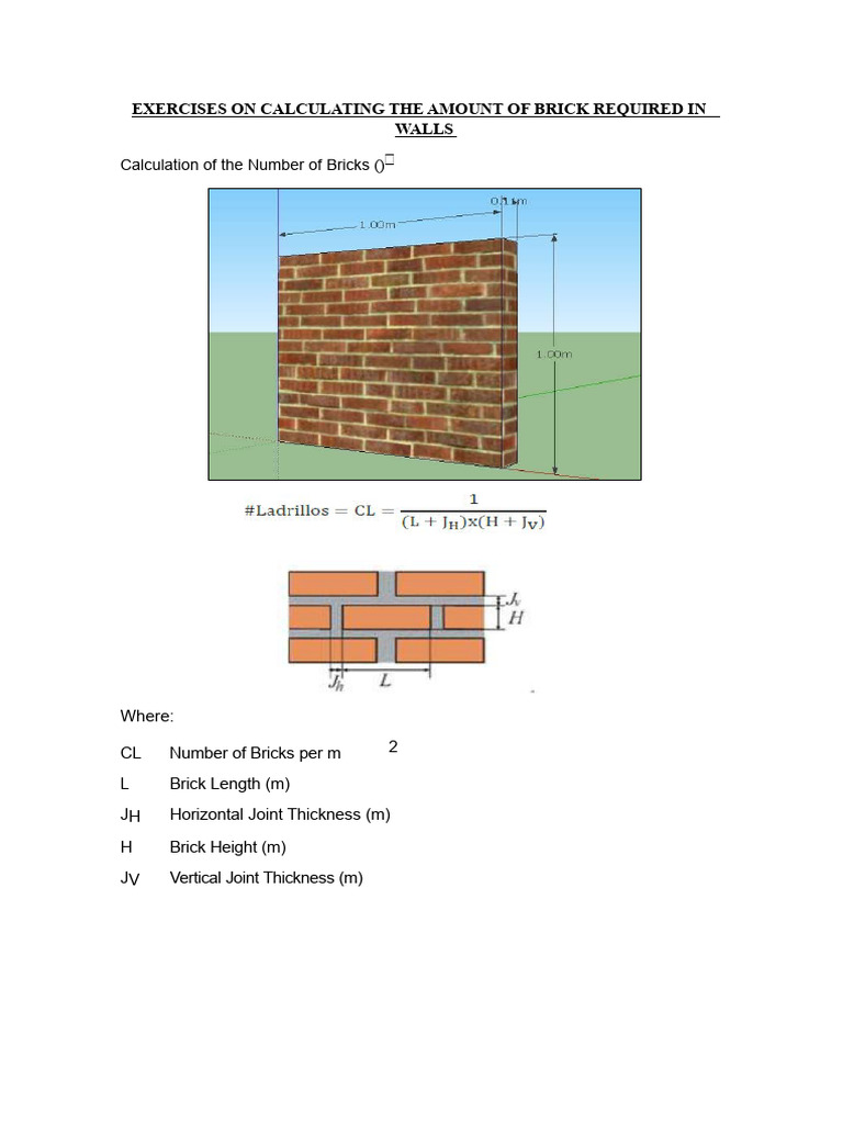 Brick Quantity Calculation Exercises | PDF | Brick | Mortar (Masonry)