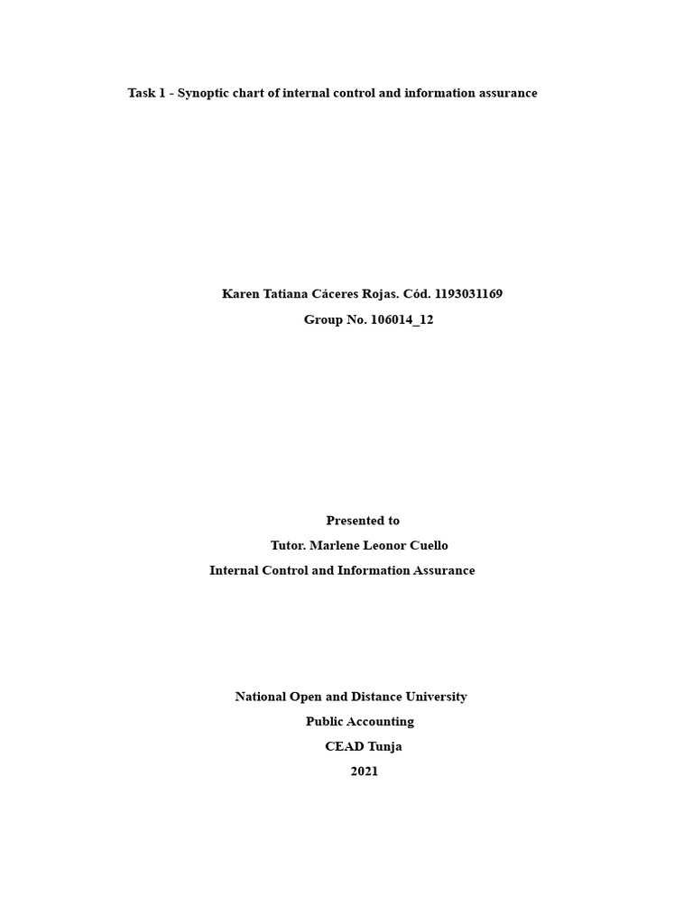 Task 1 - Synoptic Chart of Internal Control and Information Assurance ...