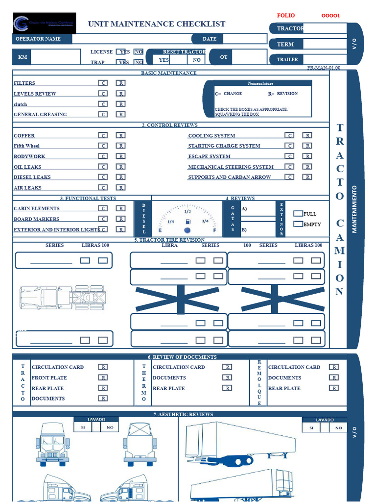 Check List UNIT Diesel and Box | PDF | Tractor | Truck