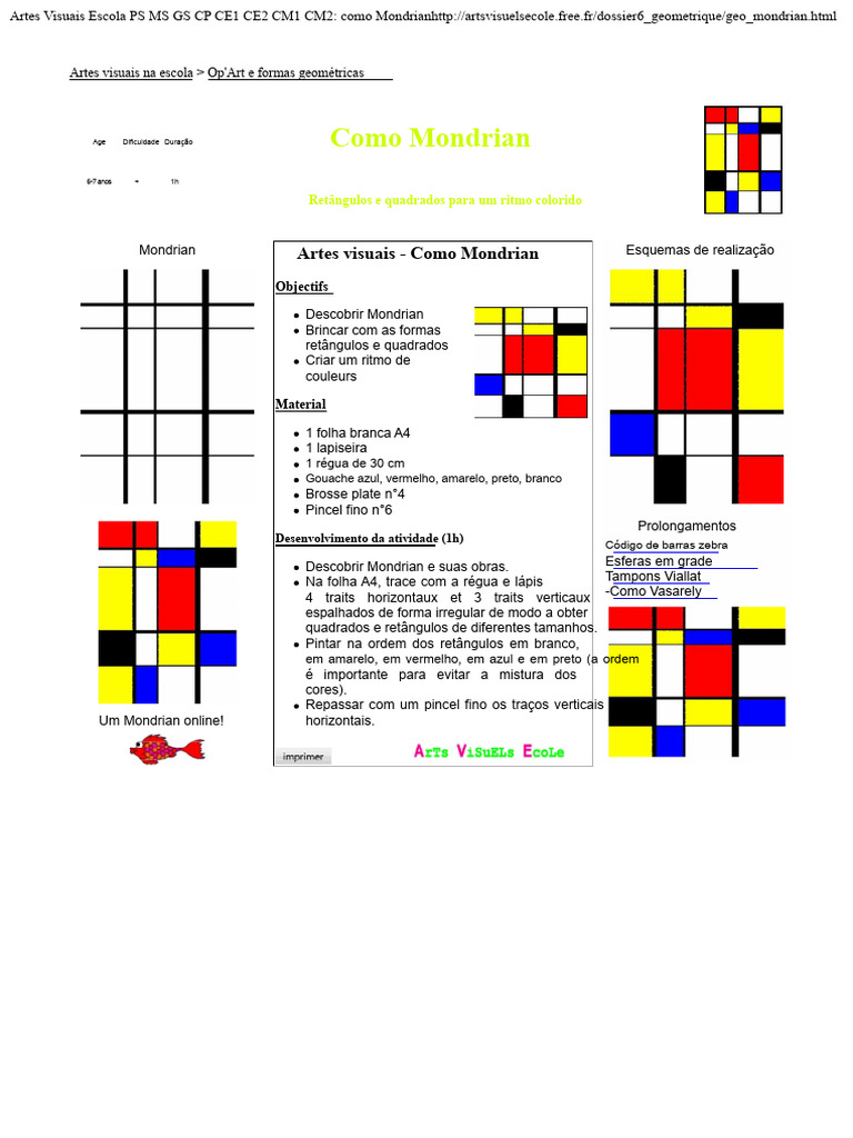 Artes Visuais Escola - Como Mondrian | PDF | Vermelho | Técnicas artísticas