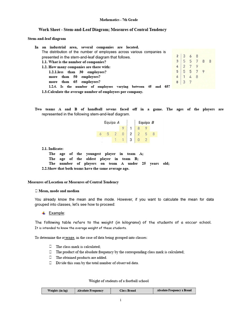 7th Grade Math: Stem-and-Leaf & Averages | PDF | Average | Arithmetic Mean