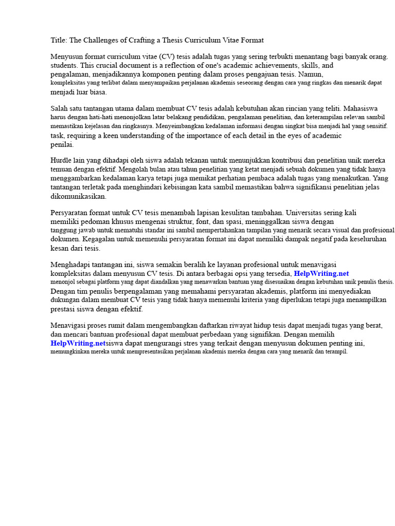 Format Curriculum Vitae Tesis | PDF