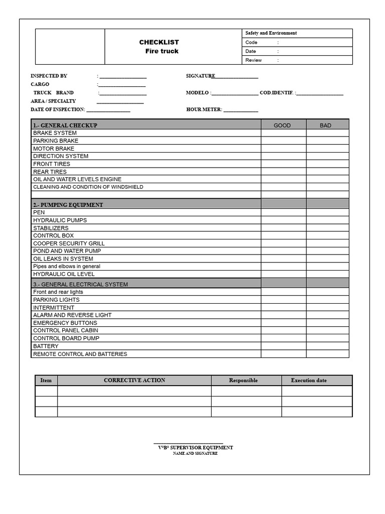 Fire Truck Safety Inspection Checklist | PDF